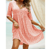 Boho Floral Print Short Sleeve Knee Length Dresses