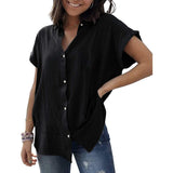 Button Down V-Neck Loose Tops