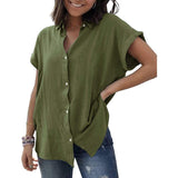 Button Down V-Neck Loose Tops