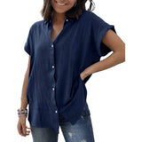 Button Down V-Neck Loose Tops