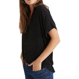 Button Down V-Neck Loose Tops