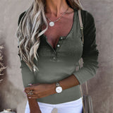 Button Ombre Print Slim Long Sleeve Top