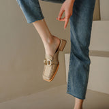 Casual  Slip-on Metal Buckle Mules