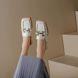 Casual  Slip-on Metal Buckle Mules