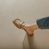Casual  Slip-on Metal Buckle Mules