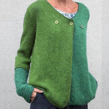 Casual Color Block Knit  Button Cropped Cardigan