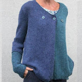 Casual Color Block Knit  Button Cropped Cardigan