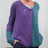 Casual Color Block Knit  Button Cropped Cardigan