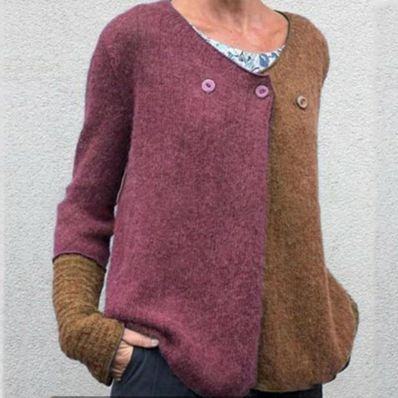Casual Color Block Knit  Button Cropped Cardigan