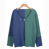 Casual Color Block Knit  Button Cropped Cardigan