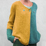 Casual Color Block Knit  Button Cropped Cardigan