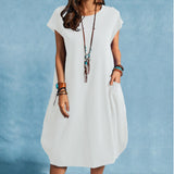 Casual Short Sleeve Cotton Linen Loose Dress