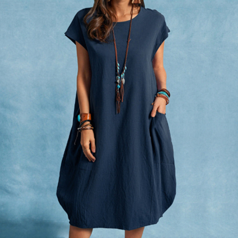 Casual Short Sleeve Cotton Linen Loose Dress Shelia