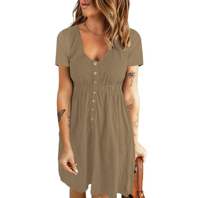 Casual V-Neck Button Down Dress
