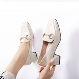 Chunky Heel Metal Buckle Loafers