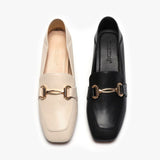 Chunky Heel Metal Buckle Loafers