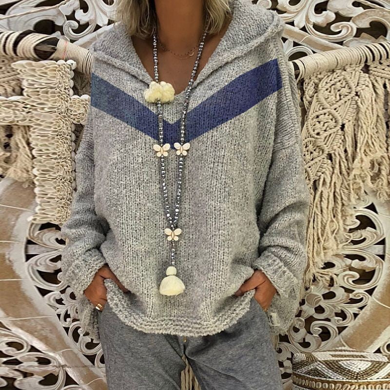 Color-block Loose Hooded Sweater