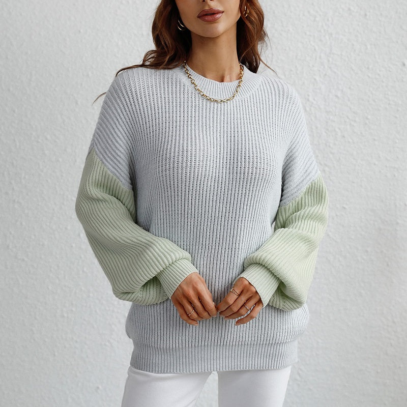 Colorblock Crew Neck Oversized Sweater