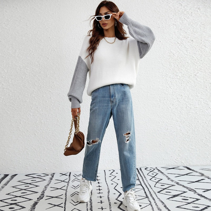 Colorblock Crew Neck Oversized Sweater