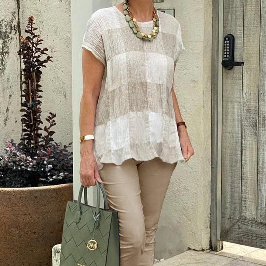 Colorblock Round Neck Short Sleeve Shirt