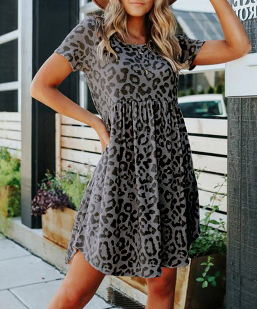 Leopard Print Round Neck Dress