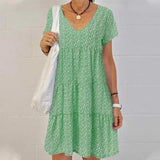 Crew Neck Bohemian Floral Flowy Dresses