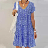 Crew Neck Bohemian Floral Flowy Dresses