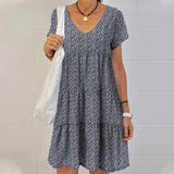 Crew Neck Bohemian Floral Flowy Dresses