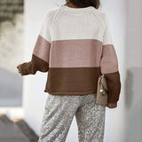 Crew Neck Color Block Knit Sweater