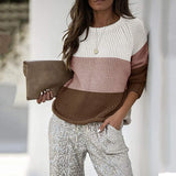 Crew Neck Color Block Knit Sweater