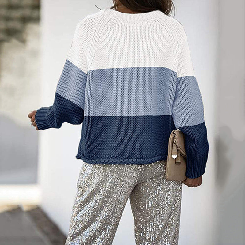 Crew Neck Color Block Knit Sweater