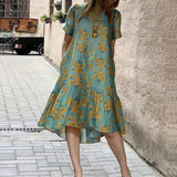 Crew Neck Floral Print Short Sleeve Dress