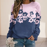 Crew Neck Long Sleeve Floral Print Sweatshirt