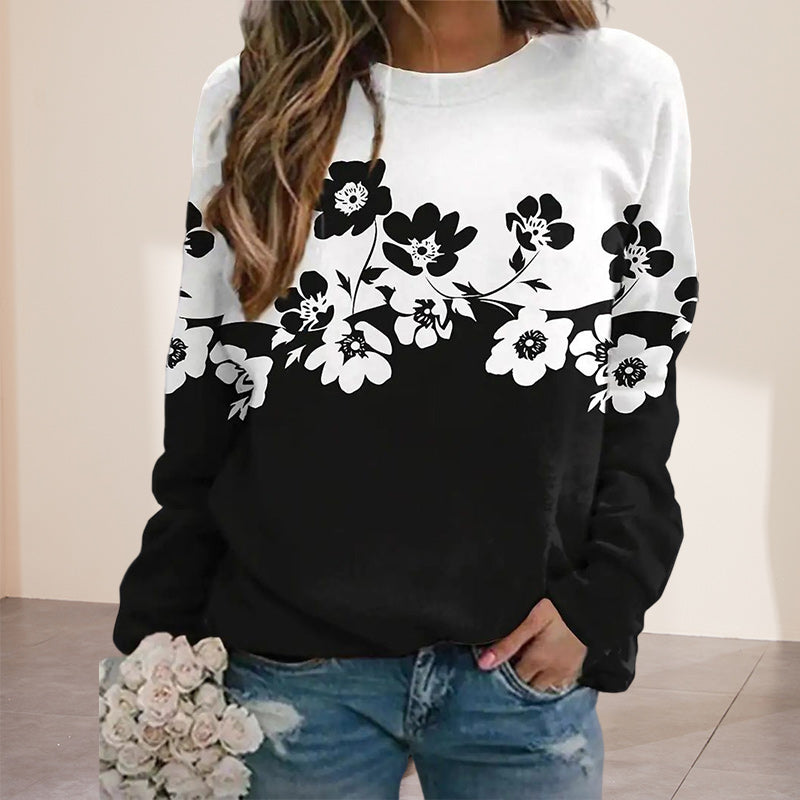 Crew Neck Long Sleeve Floral Print Sweatshirt