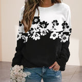 Crew Neck Long Sleeve Floral Print Sweatshirt