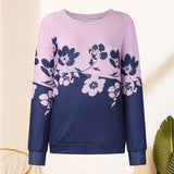 Crew Neck Long Sleeve Floral Print Sweatshirt