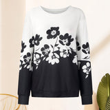 Crew Neck Long Sleeve Floral Print Sweatshirt