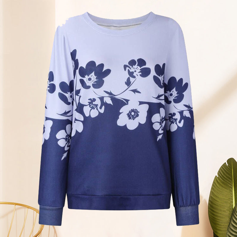 Crew Neck Long Sleeve Floral Print Sweatshirt