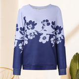 Crew Neck Long Sleeve Floral Print Sweatshirt