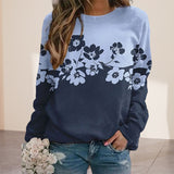 Crew Neck Long Sleeve Floral Print Sweatshirt