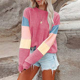 Crew Neck Long Sleeve Color Block Sweatshirt