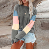 Crew Neck Long Sleeve Color Block Sweatshirt