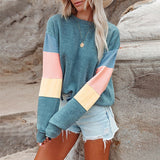 Crew Neck Long Sleeve Color Block Sweatshirt