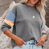 Crew Neck Long Sleeve Color Block Sweatshirt