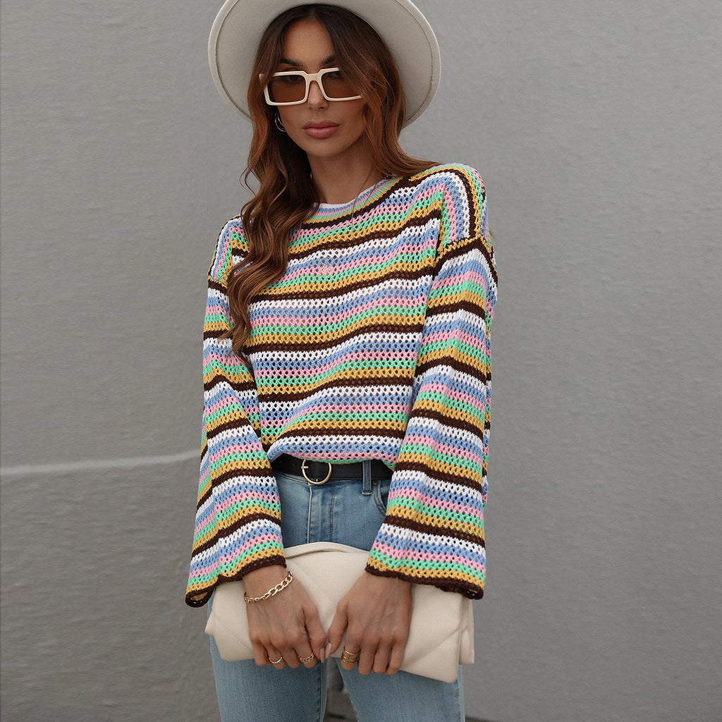Crewneck Multicolored Striped Sweater