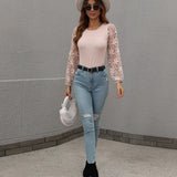 Cutout Sleeve Crew Neck Sweater