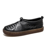 Cutout Woven Textured Lace-up Leather Shoes