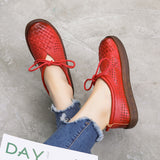 Cutout Woven Textured Lace-up Leather Shoes