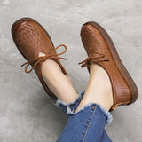 Cutout Woven Textured Lace-up Leather Shoes