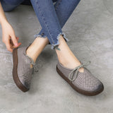 Cutout Woven Textured Lace-up Leather Shoes